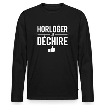 Horloger qui déchire meilleur horloger humour - T-shirt manches longues Premium bio Homme - noir - Devant - Nico (187cm)