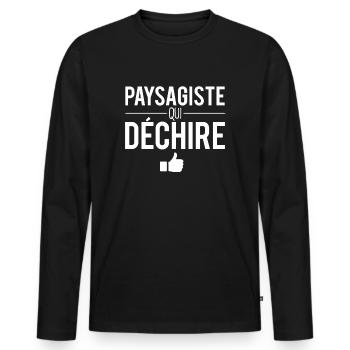Paysagiste qui déchire meilleur paysagiste humour - T-shirt manches longues Premium bio Homme - noir - Devant - Nico (187cm)