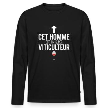 Cet homme est un super viticulteur métier vin - T-shirt manches longues Premium bio Homme - noir - Devant - Nico (187cm)