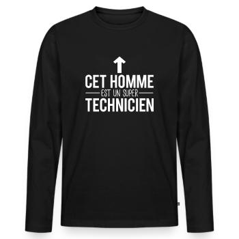 Cet homme est un super technicien humour métier - T-shirt manches longues Premium bio Homme - noir - Devant - Nico (187cm)