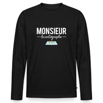 Monsieur le cartographe métier cartographe humour - T-shirt manches longues Premium bio Homme - noir - Devant - Nico (187cm)