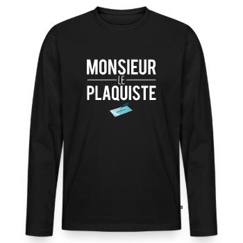 Monsieur le plaquiste blague plaquiste humour - T-shirt manches longues Premium bio Homme - noir - Devant - Nico (187cm)