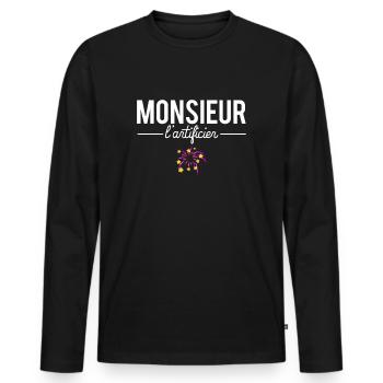 Monsieur l'artificier blague artificier humour - T-shirt manches longues Premium bio Homme - noir - Devant - Nico (187cm)