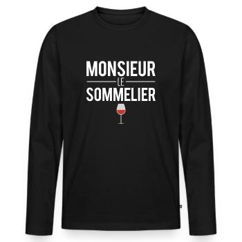 Monsieur le sommelier métier vin humour - T-shirt manches longues Premium bio Homme - noir - Devant - Nico (187cm)