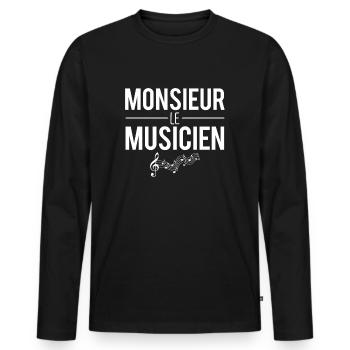 Monsieur le musicien blague musicien humour - T-shirt manches longues Premium bio Homme - noir - Devant - Nico (187cm)