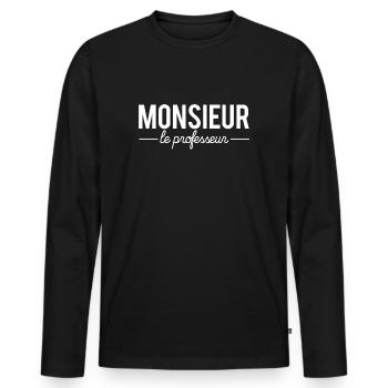 Monsieur le professeur humour métier école - T-shirt manches longues Premium bio Homme - noir - Devant - Nico (187cm)