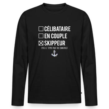Célibataire en couple skipper humour bateau - T-shirt manches longues Premium bio Homme - noir - Devant - Nico (187cm)
