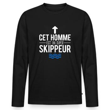 Cet homme est un super skipper capitaine bateau - T-shirt manches longues Premium bio Homme - noir - Devant - Nico (187cm)