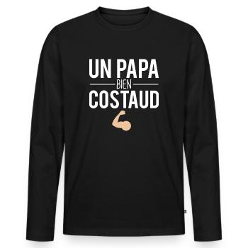 Papa bien costaud cadeau papa fête des pères - T-shirt manches longues Premium bio Homme - noir - Devant - Nico (187cm)