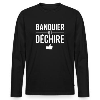 Banquier qui déchire meilleur banquier humour - T-shirt manches longues Premium bio Homme - noir - Devant - Nico (187cm)