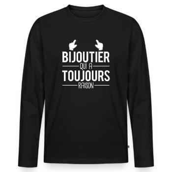 Bijoutier qui a toujours raison cadeau bijoutier - T-shirt manches longues Premium bio Homme - noir - Devant - Nico (187cm)