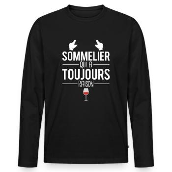 Sommelier qui a toujours raison métier vin humour - T-shirt manches longues Premium bio Homme - noir - Devant - Nico (187cm)