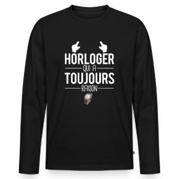 Horloger qui a toujours raison cadeau horloger - T-shirt manches longues Premium bio Homme - noir - Devant - Nico (187cm)