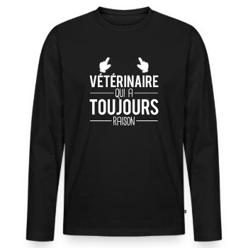 Vétérinaire qui a toujours raison cadeau véto - T-shirt manches longues Premium bio Homme - noir - Devant - Nico (187cm)