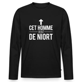 Cet homme vient de niort ville france - T-shirt manches longues Premium bio Homme - noir - Devant - Nico (187cm)
