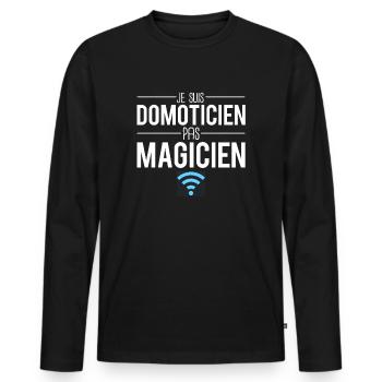 Je suis domoticien pas magicien métier - T-shirt manches longues Premium bio Homme - noir - Devant - Nico (187cm)
