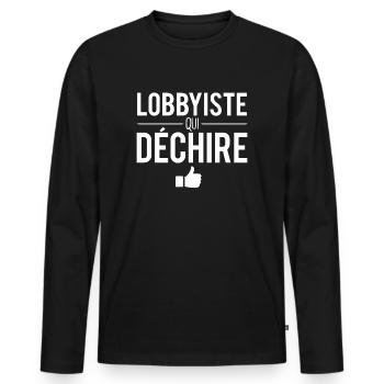 Lobbyiste qui déchire meilleur lobbyiste humour - T-shirt manches longues Premium bio Homme - noir - Devant - Nico (187cm)