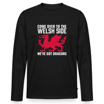 Kommen Sie auf die walisische Seite - Wir haben Drachen - Männer Premium Bio Langarmshirt - Schwarz - Vorne - Nico (187cm)