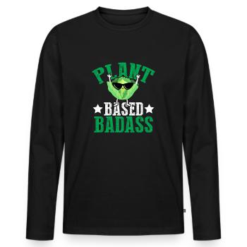 Plant Based Badass - Vegan Vegetarian - Funny - Men's Premium Organic Long Sleeve Shirt - black - Front - Nico (187cm)