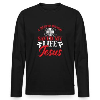 Ein Blutspender rettete mein Leben Jesus - Glaube - Männer Premium Bio Langarmshirt - Schwarz - Vorne - Nico (187cm)