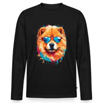 Farbenfroher Chow Chow mit Sonnenbrille - Männer Premium Bio Langarmshirt - Schwarz - Vorne - Nico (187cm)