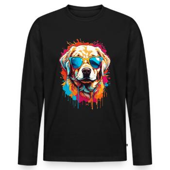 Labrador in Sonnenbrille: Cool & Niedlich - Männer Premium Bio Langarmshirt - Schwarz - Vorne - Nico (187cm)