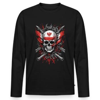 Patriote polonais : drapeau et crâne - T-shirt manches longues Premium bio Homme - noir - Devant - Nico (187cm)