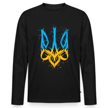 Logo de soutien à l’Ukraine Trident ukrainien - T-shirt manches longues Premium bio Homme - noir - Devant - Nico (187cm)