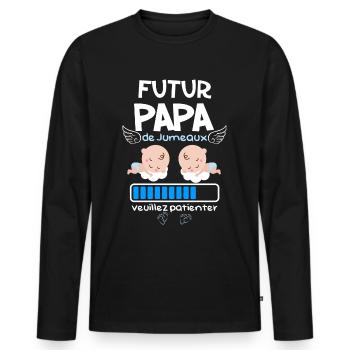8 - futur papa jumeaux adorables.png - T-shirt manches longues Premium bio Homme - noir - Devant - Nico (187cm)