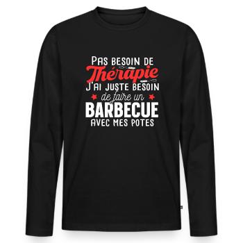 Barbecue Saucisse Viande Humour Grille Cadeau - T-shirt manches longues Premium bio Homme - noir - Devant - Nico (187cm)