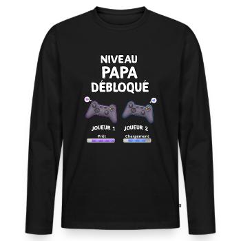 Naissance niveau papa debloque joueur - T-shirt manches longues Premium bio Homme - noir - Devant - Nico (187cm)