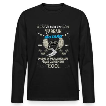 Parrain Motard Idée Cadeau Le Meilleur Du Monde - T-shirt manches longues Premium bio Homme - noir - Devant - Nico (187cm)