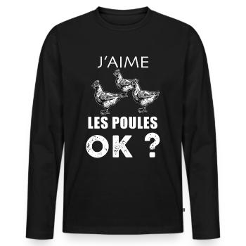 Mes Poule Je les Adore Idee Cadeau Ferme - T-shirt manches longues Premium bio Homme - noir - Devant - Nico (187cm)