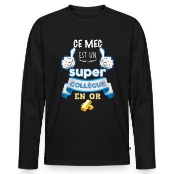 Ce Mec Super Collègue En Or - T-shirt manches longues Premium bio Homme - noir - Devant - Nico (187cm)