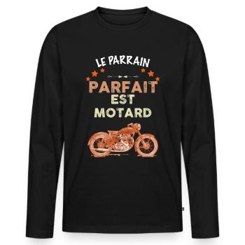 Le Parrain Parfait Est Motard Cadeau Homme - T-shirt manches longues Premium bio Homme - noir - Devant - Nico (187cm)