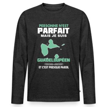 Le Guadeloupéen Parfait Humour drôle Guadeloupe - T-shirt manches longues Premium bio Homme - anthracite chiné - Devant - Nico (187cm)