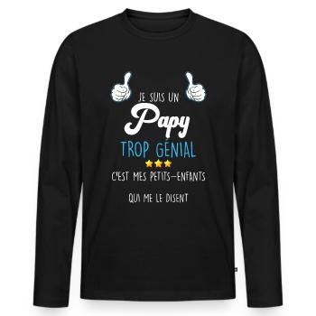 Papy Trop Génial C'est Mon Papi Idée Cadeau - T-shirt manches longues Premium bio Homme - noir - Devant - Nico (187cm)