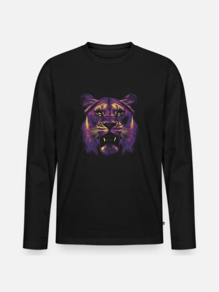 Farbiger Löwinnenkopf - Männer Premium Bio Langarmshirt - Schwarz