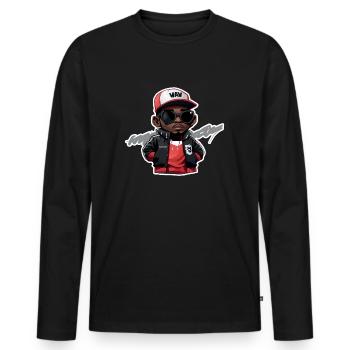 Petite tête de hip hop avec trait (rouge) - T-shirt manches longues Premium bio Homme - noir - Devant - Nico (187cm)