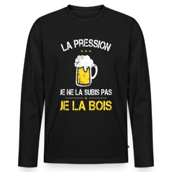La Pression je ne la Subis Pas - Je la bois - T-shirt manches longues Premium bio Homme - noir - Devant - Nico (187cm)