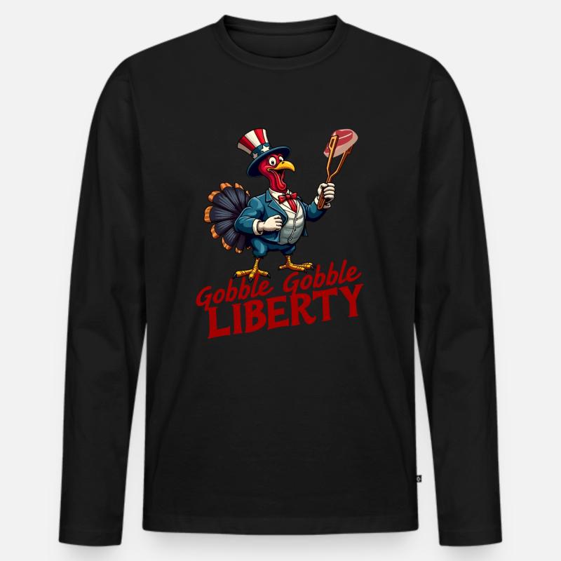 Gobble Gobble Liberty - Männer Premium Bio Langarmshirt - Schwarz