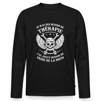 Tshirt Moto Thérapie - Faire de la Moto - T-shirt manches longues Premium bio Homme - noir - Devant - Nico (187cm)