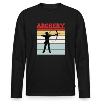 Retro Archery Team Tee - Männer Premium Bio Langarmshirt - Schwarz - Vorne - Nico (187cm)