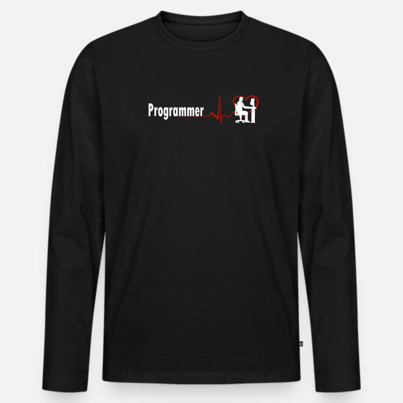 UNIQUE PROGRAMMER HEARTBEAT DESIGN - Männer Premium Bio Langarmshirt - Schwarz