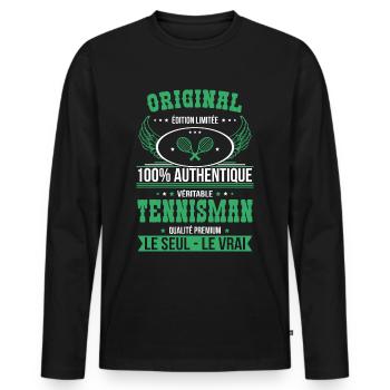 Authentique et véritable tennisman - Original - T-shirt manches longues Premium bio Homme - noir - Devant - Nico (187cm)