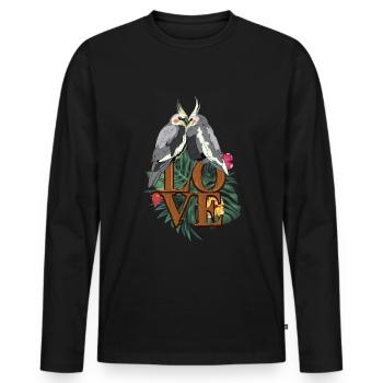 Perruche calopsitte - T-shirt manches longues Premium bio Homme - noir - Devant - Nico (187cm)