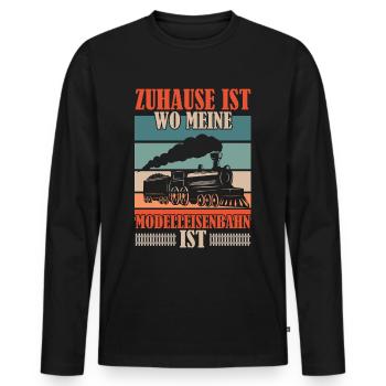 Retro Modelleisenbahn Lokomotive - Männer Premium Bio Langarmshirt - Schwarz - Vorne - Nico (187cm)