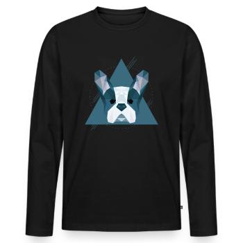 Chien géométrique | Cadeau tête basse poly - T-shirt manches longues Premium bio Homme - noir - Devant - Nico (187cm)