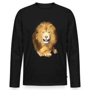 Lion couché, détendu - T-shirt manches longues Premium bio Homme - noir - Devant - Nico (187cm)