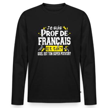 Prof Professeur Français Métier Humour - T-shirt manches longues Premium bio Homme - noir - Devant - Nico (187cm)
